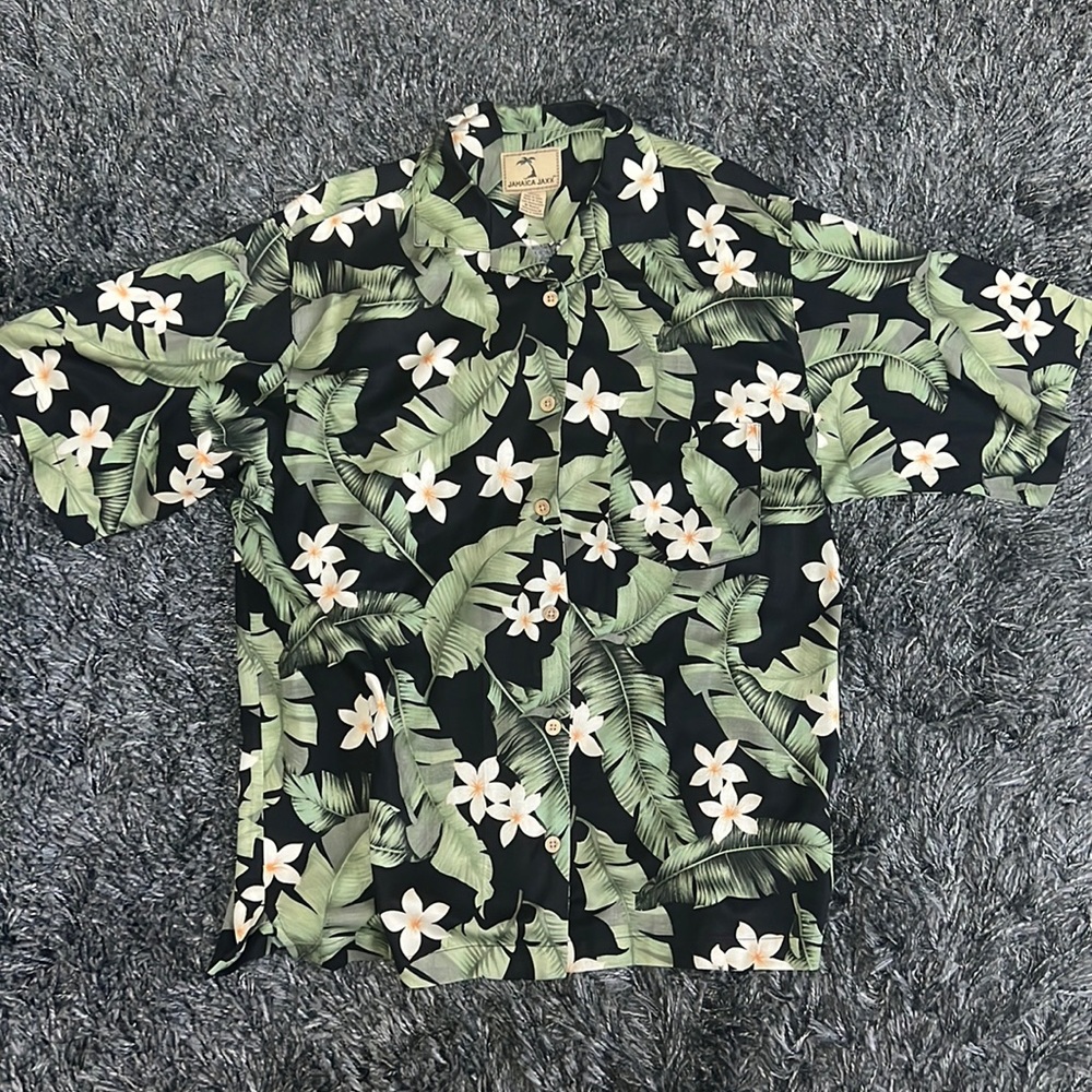 Jamaica Jaxx | Silk Hawaiian Polo | Black & Green | Medium